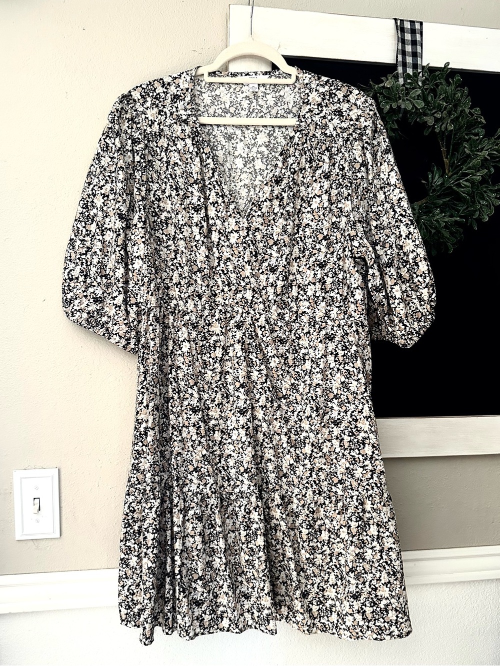 Time and Tru Black and Cream Floral Dress